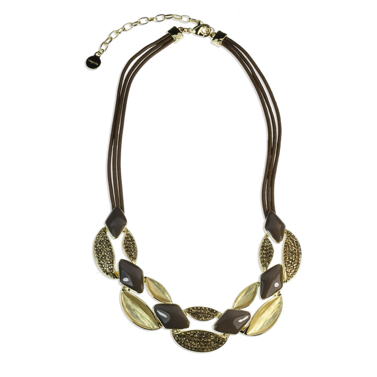 Collana in pelle e metallo anallergico e zirconi cubici con vera placcatura in oro