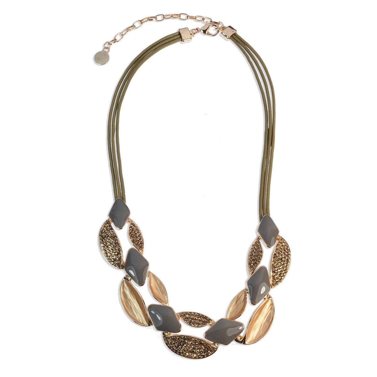Collana in pelle e metallo anallergico e zirconi cubici con vera placcatura in oro