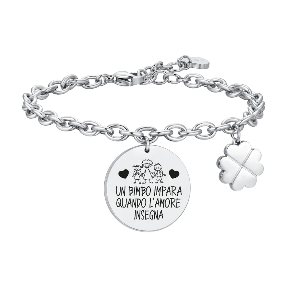 BRACCIALE DONNA IN ACCIAIO UN BIMBO IMPARA QUANDO L'AMORE INSEGNA