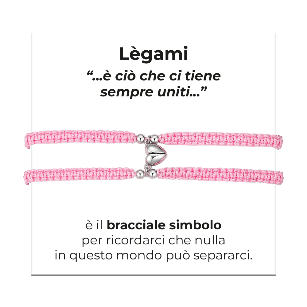 BRACCIALI DONNA E UOMO IN CORDA COREANA ROSA CON CUORE CALAMITATO