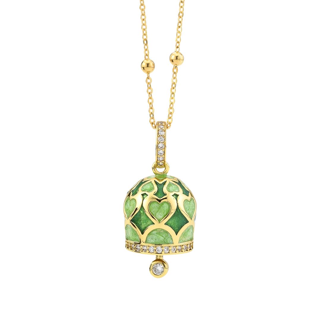 Collana campanella con cuori smaltati a mano e zirconi