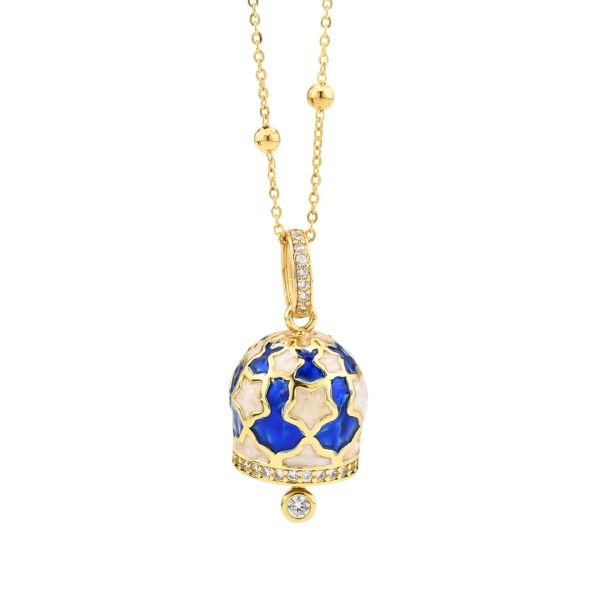 Collana campanella con cuori smaltati a mano e zirconi