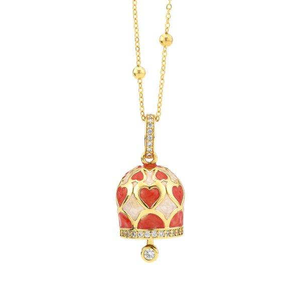Collana campanella con cuori smaltati a mano e zirconi