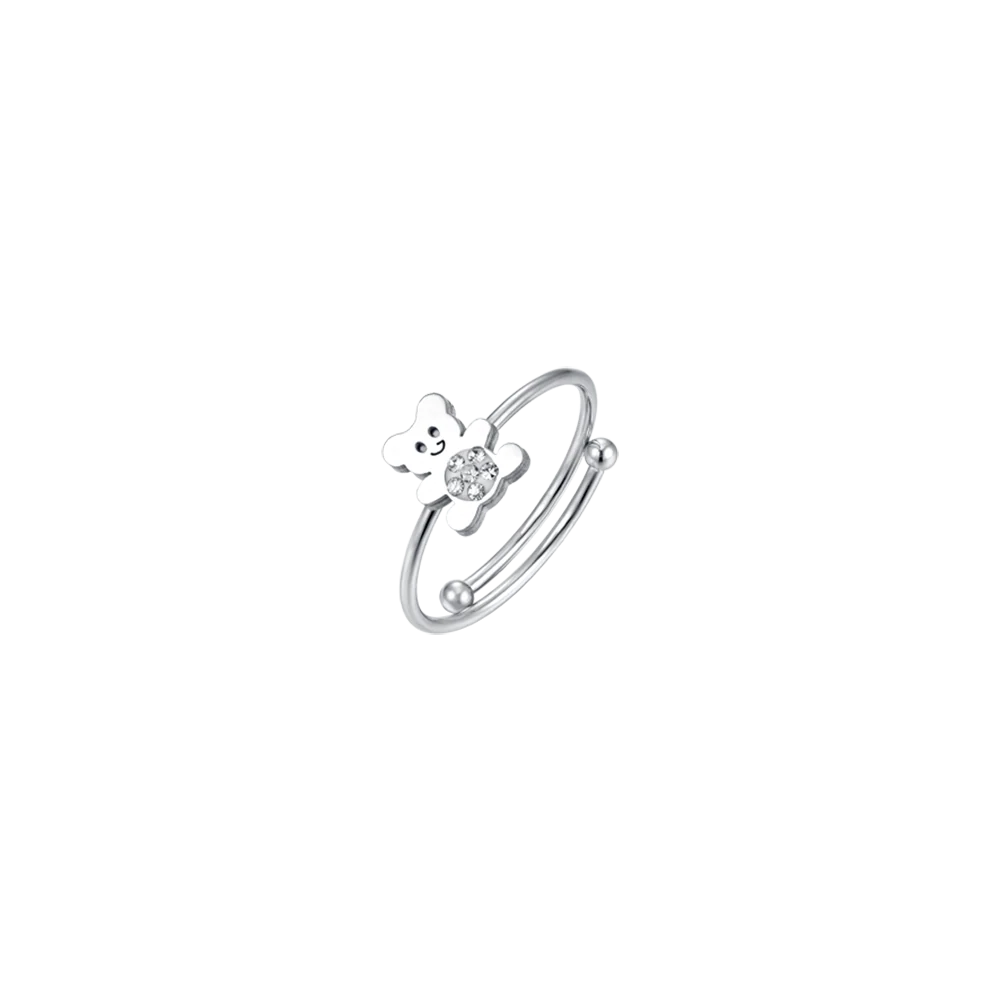 ANELLO BAMBINA IN ACCIAIO CON ORSETTO CON CRISTALLI BIANCHI
