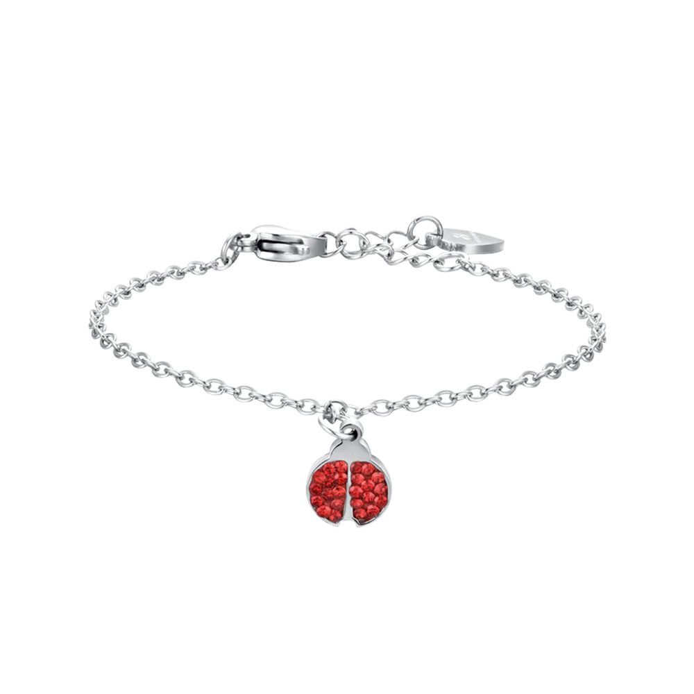 BRACCIALE BAMBINA IN ACCIAIO CON COCCINELLA E CRISTALLI ROSSI