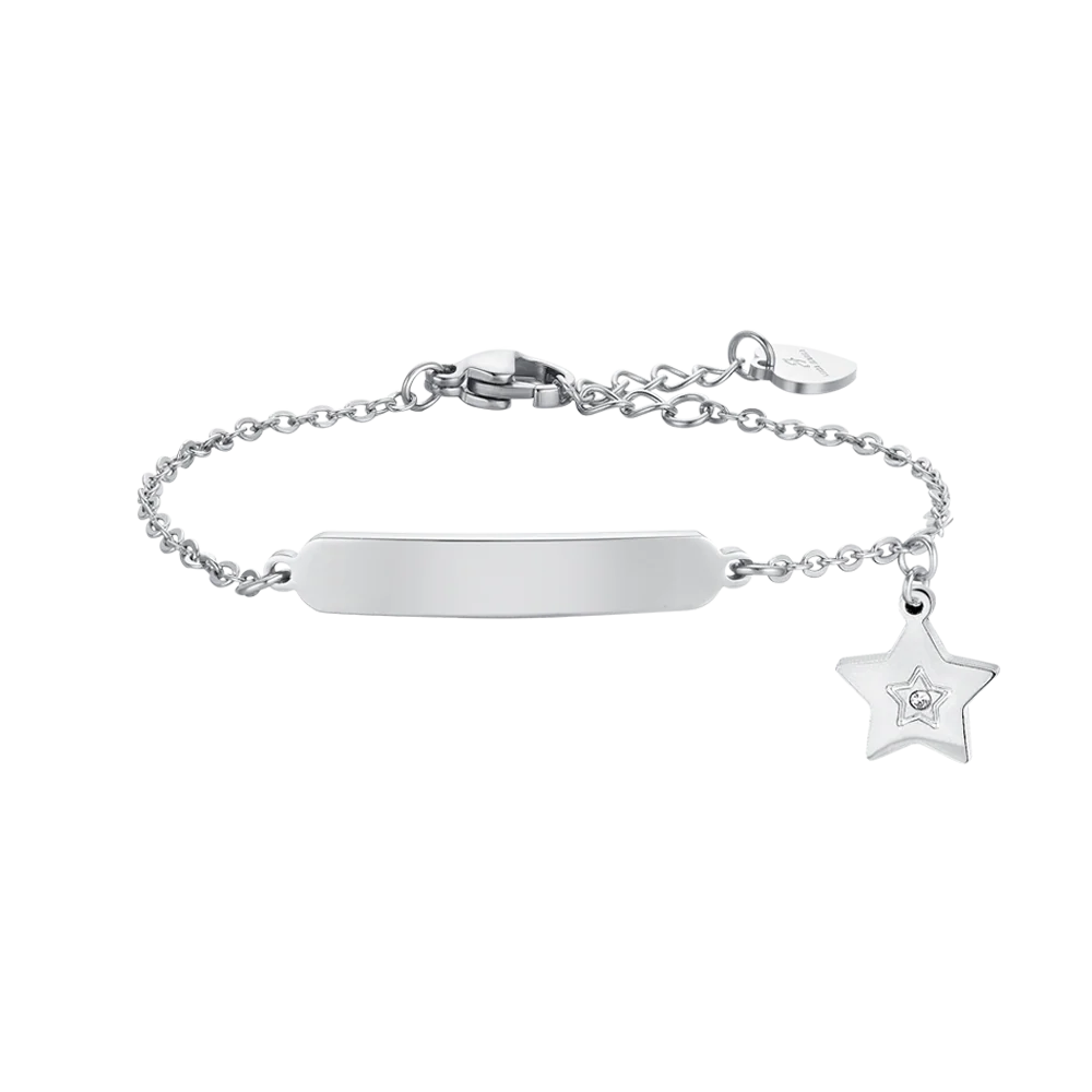 BRACCIALE BAMBINA IN ACCIAIO CON STELLA E PIASTRA