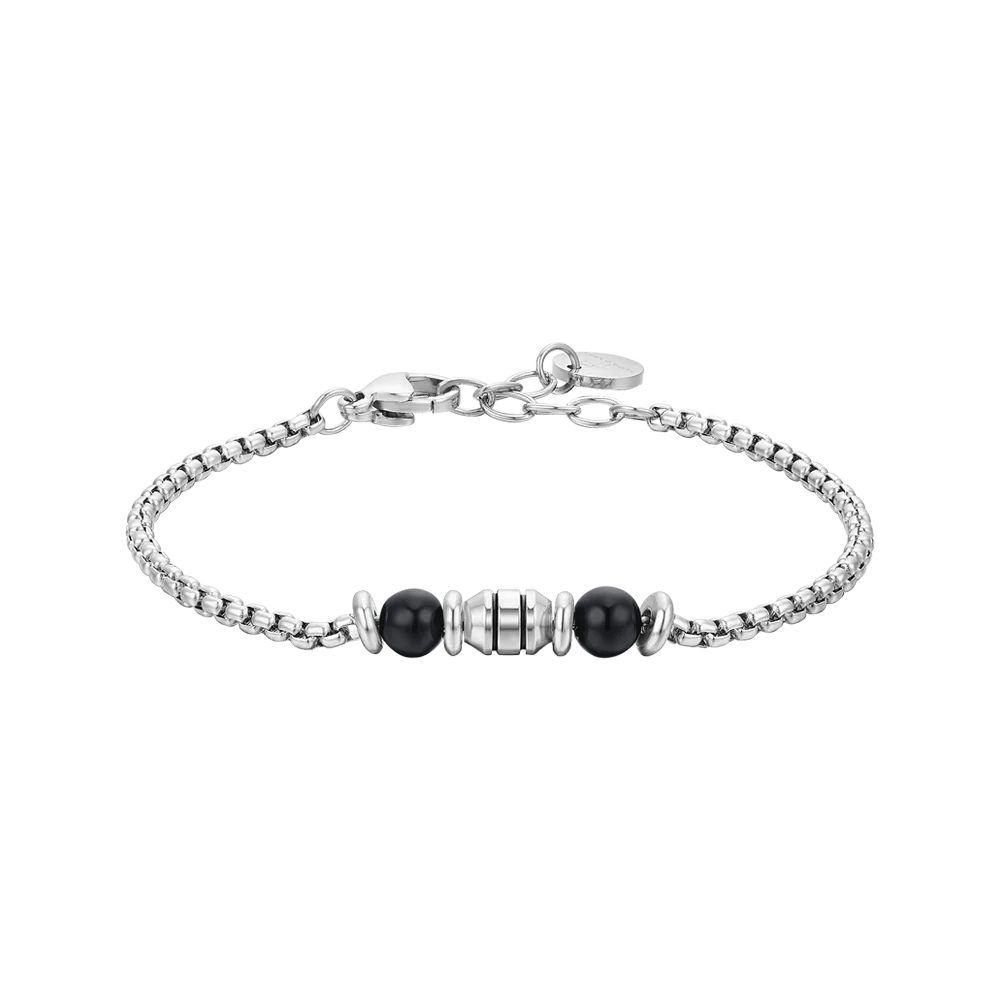 BRACCIALE BAMBINO IN ACCIAIO PIETRE NERE