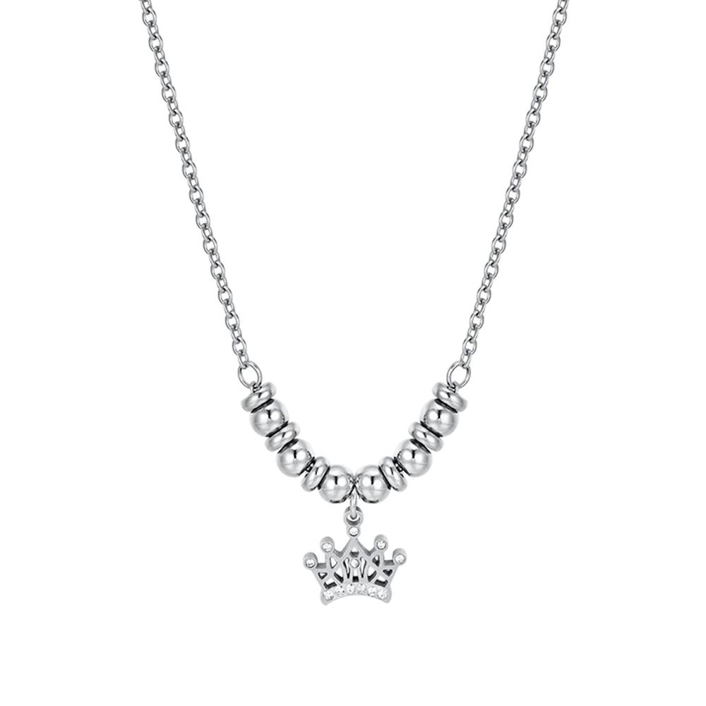 COLLANA BAMBINA IN ACCIAIO CON CORONA CON CRISTALLI BIANCHI