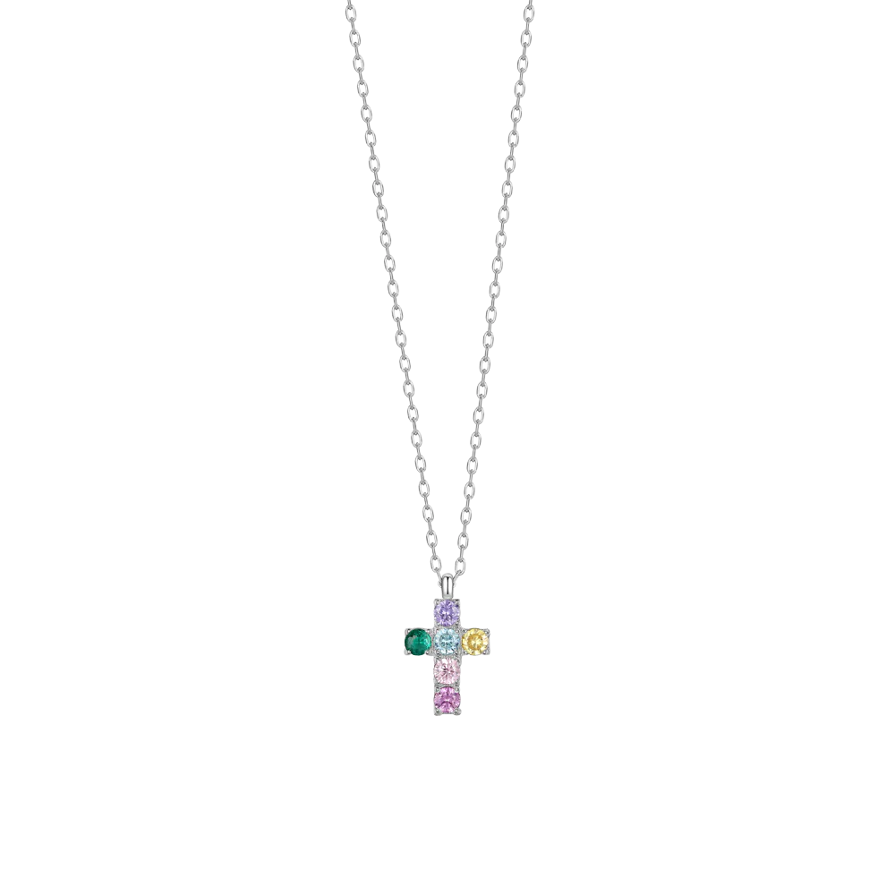 COLLANA BAMBINA IN ACCIAIO CON CROCE CON ZIRCONI BIANCHI