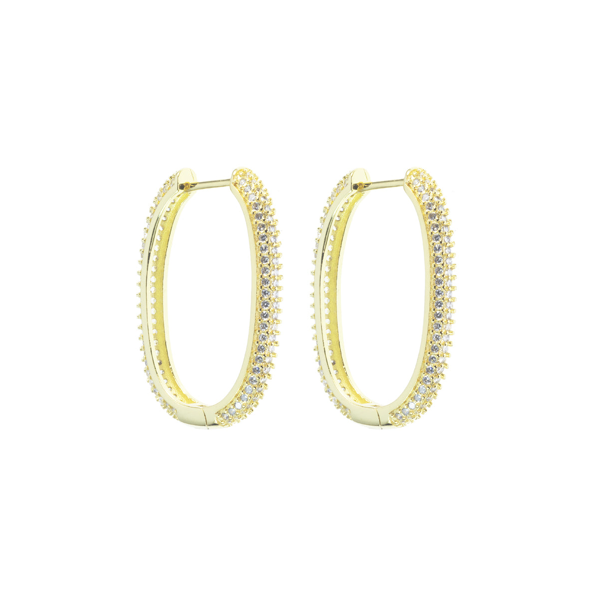 Orecchini Rettangolari 30 mm in metallo anallergico con vera placcatura Oro Giallo e zirconi Bianchi