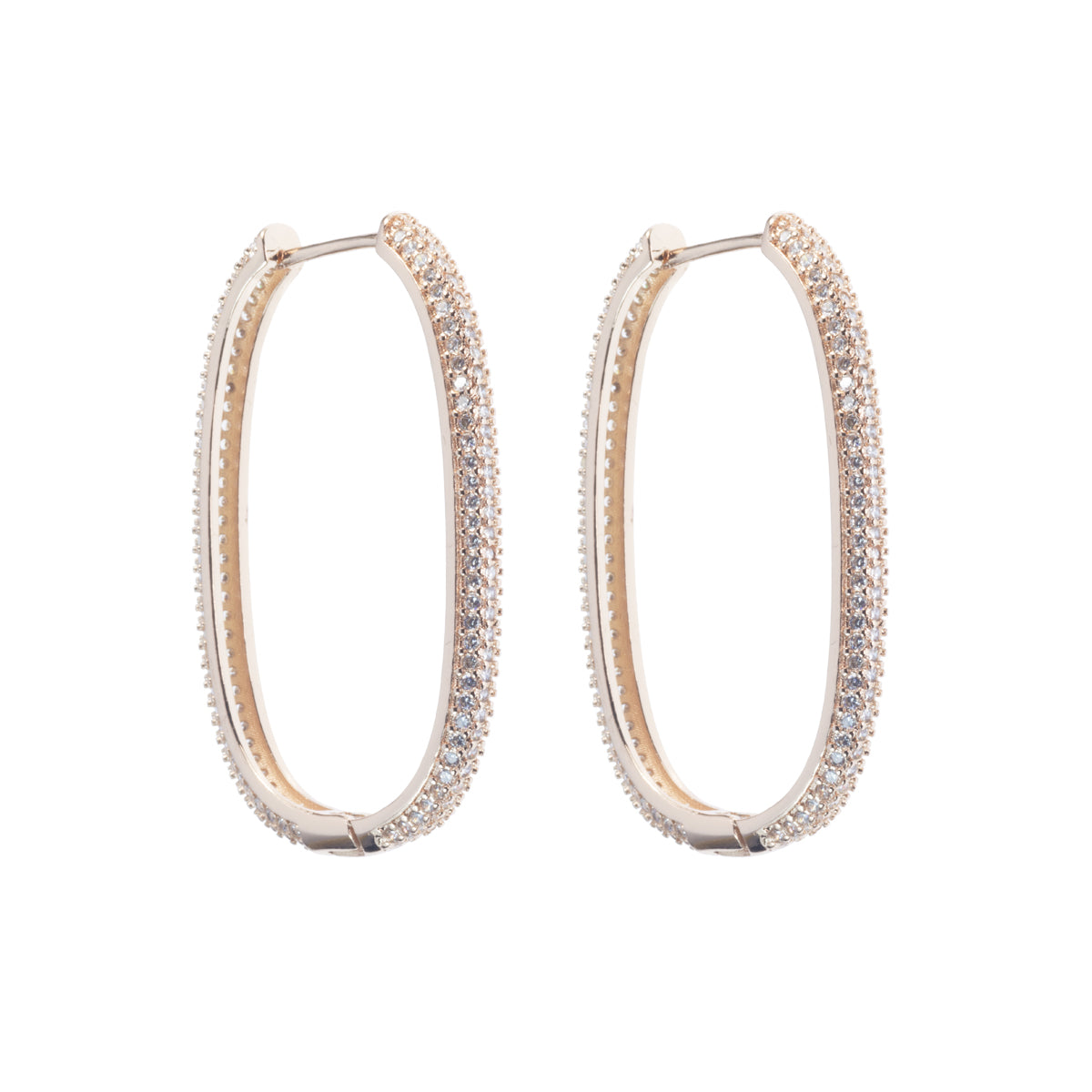 Orecchini Rettangolari 40 mm in metallo anallergico con vera placcatura Oro Rosa e zirconi Bianchi