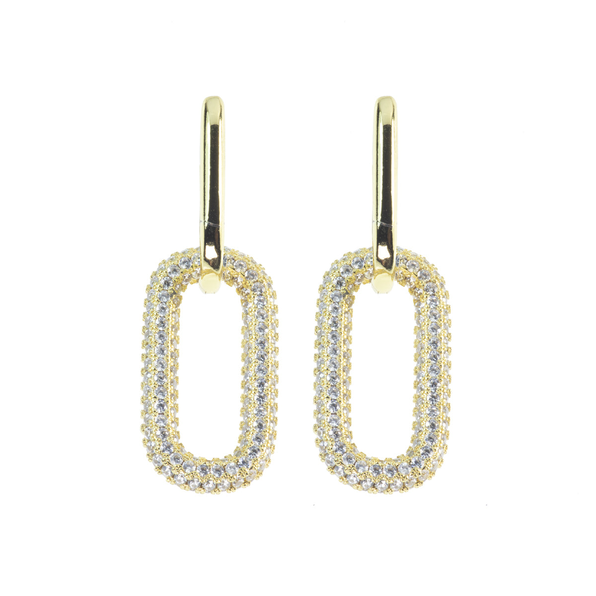 Orecchini Rettangolari 40 mm in metallo anallergico con vera placcatura Oro Giallo e zirconi Bianchi – OR209A-G