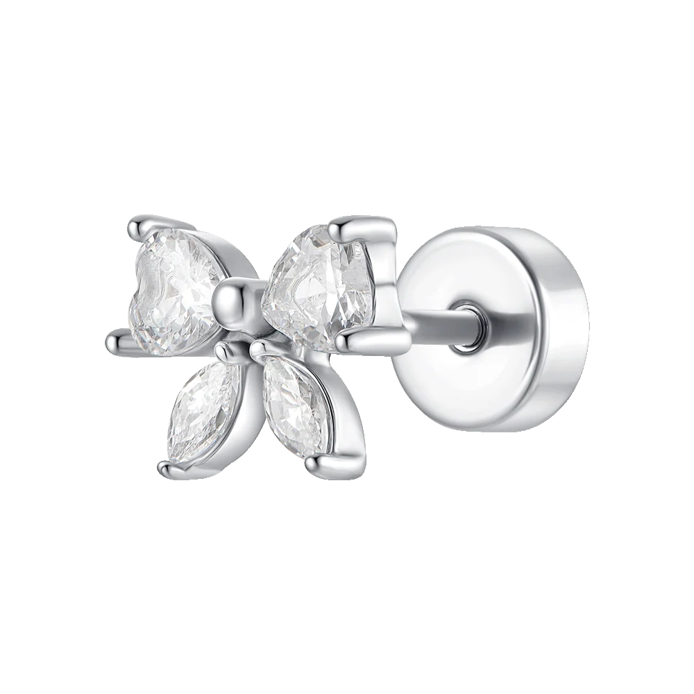 PIERCING ORECCHIO DONNA IN ACCIAIO FORMA FIOCCO CON ZIRCONI BIANCHI