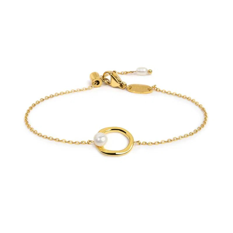 Bracciale catena con centrale a forma organica con perla