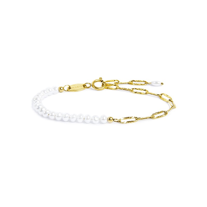 Bracciale catena figaro e perle irregolari