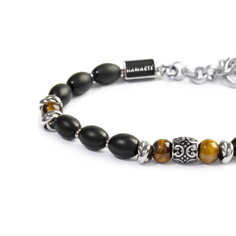 Bracciale con onice nera ovale e sfere occhio di tigre
