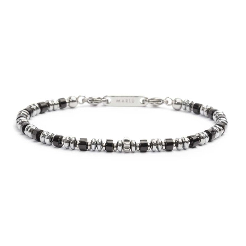 Bracciale con rondelle in pietra ed elementi in ematite