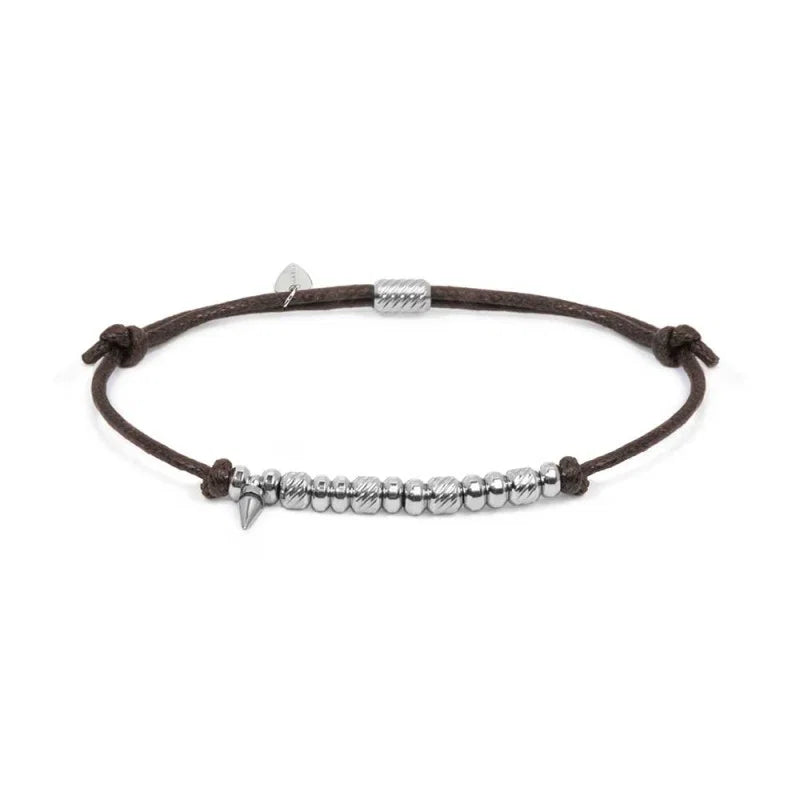 Bracciale cordino cerato elementi in acciaio e mini spike