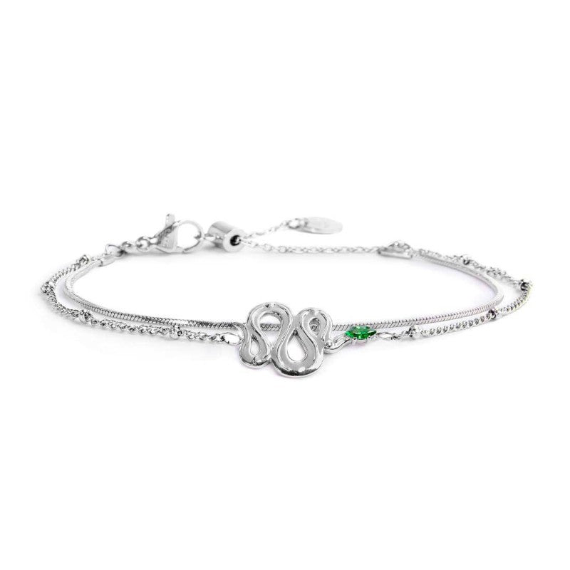 Bracciale doppia catena con serpente e zircone