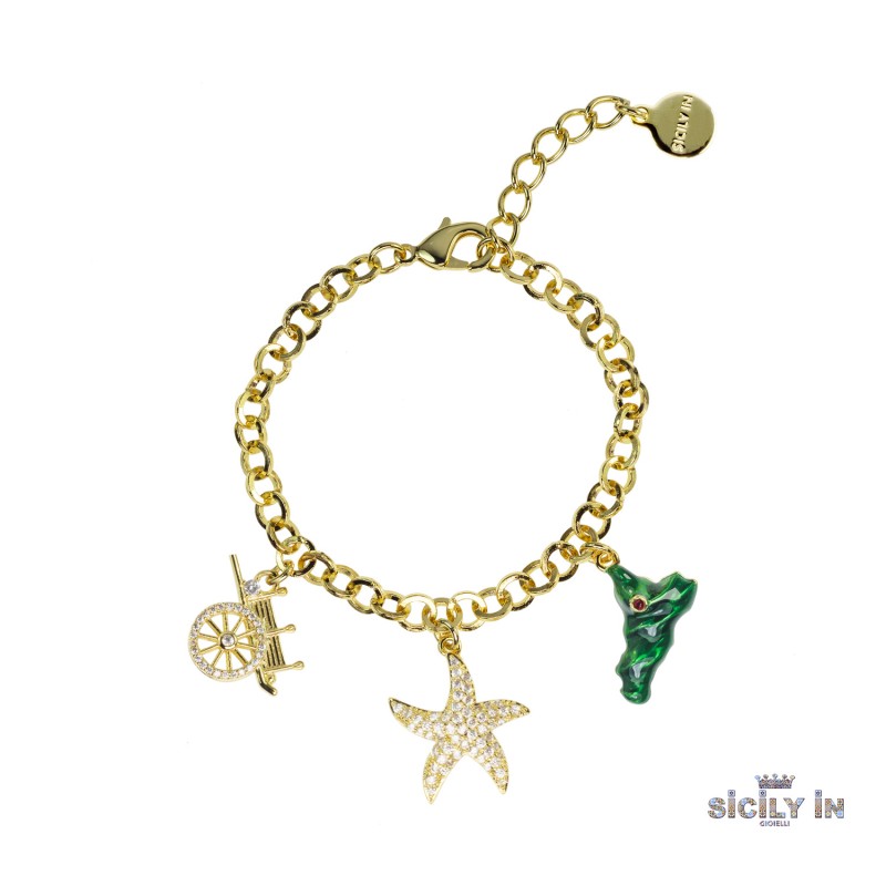 BRACCIALE IN METALLO ANALLERGICO CON 3 CHARMS