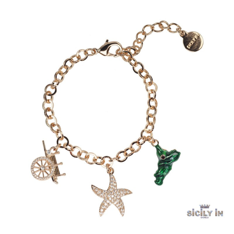 BRACCIALE IN METALLO ANALLERGICO CON 3 CHARMS