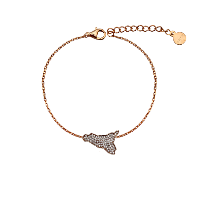 Bracciale rosato con charm Sicilia in argento 925