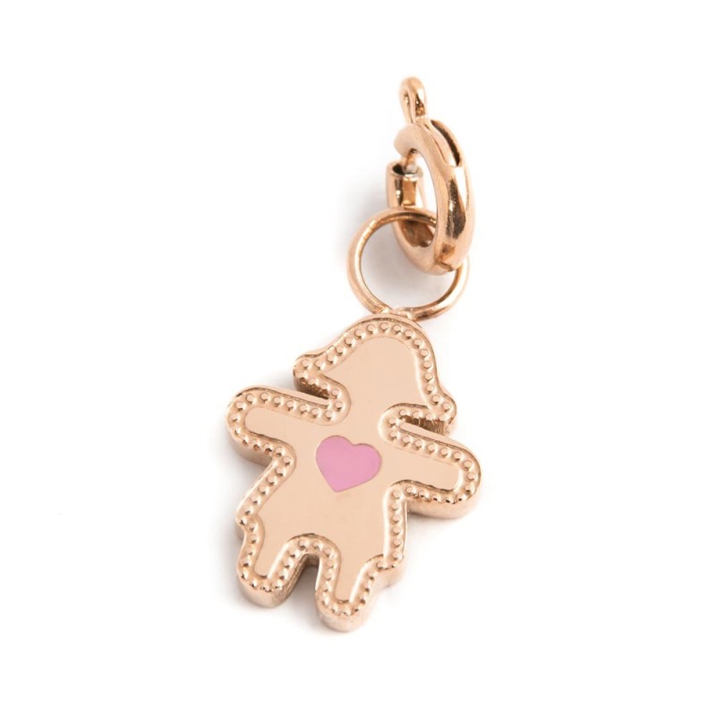 Charm bimba cuore smalto rosa