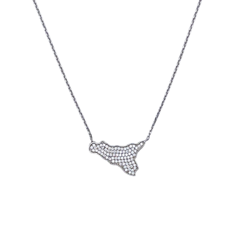 Collana bianca con charm Sicilia in argento 925