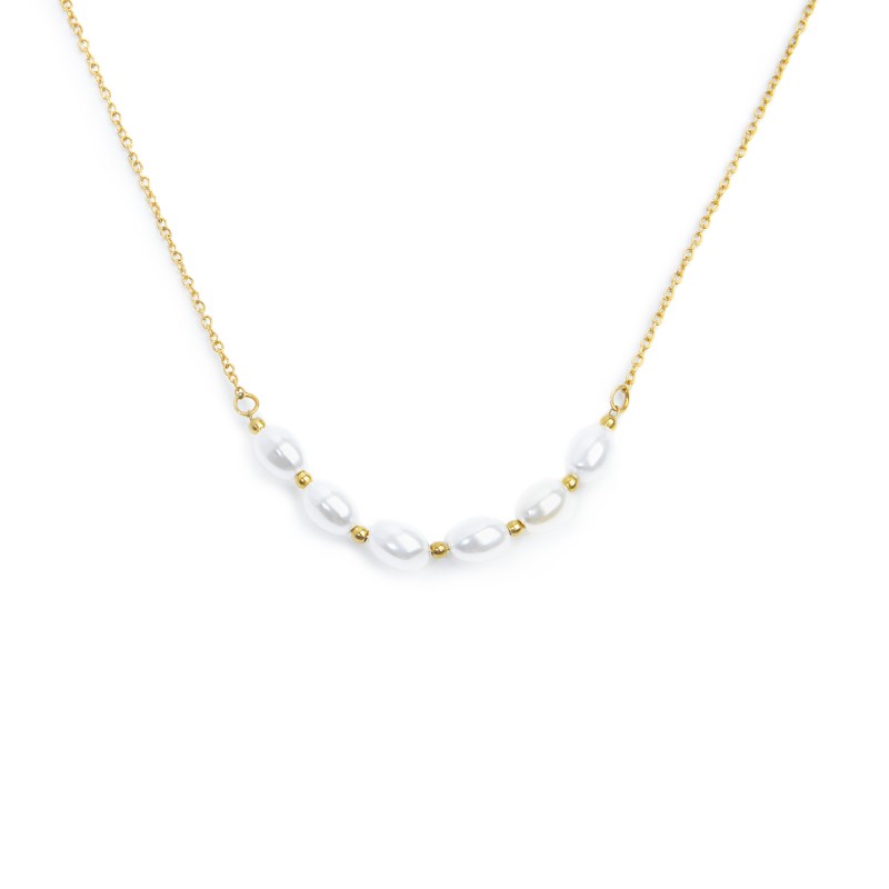 Collana catena cross con perle ovali centrali