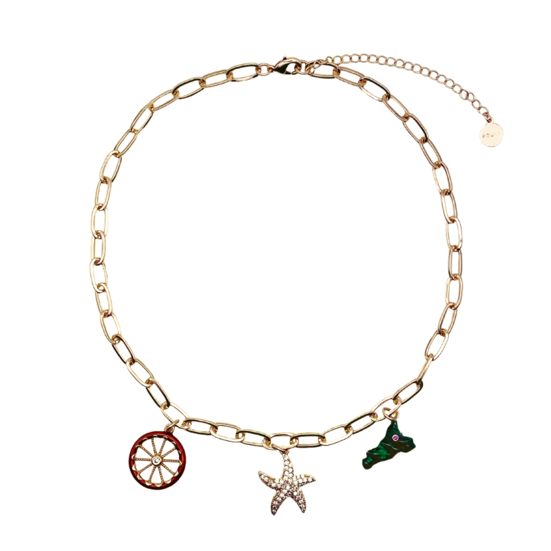 Collana in metallo anallergico con 3 charms