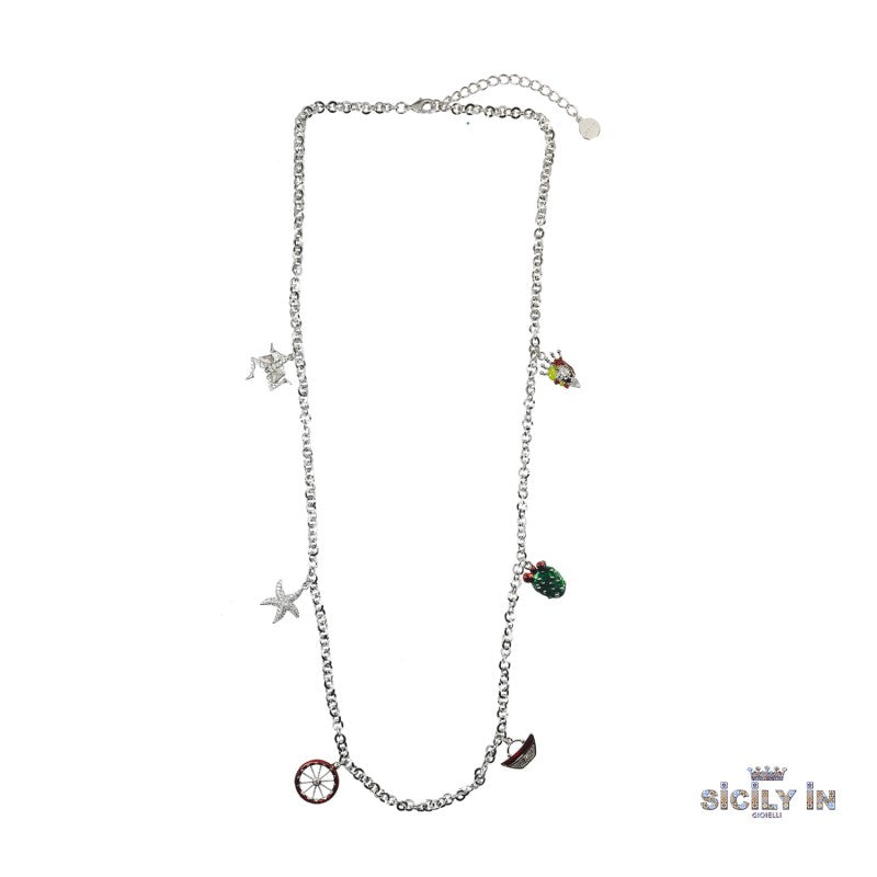 COLLANA LUNGA IN METALLO ANALLERGICO CON 6 CHARMS