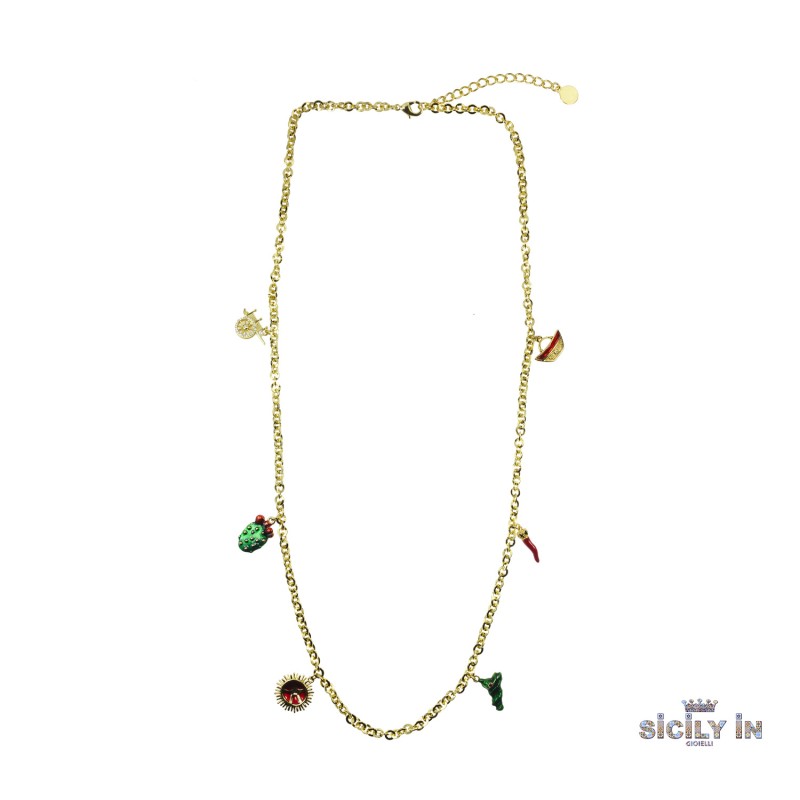 COLLANA LUNGA IN METALLO ANALLERGICO CON 6 CHARMS