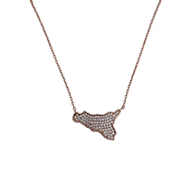 Collana rosata con charm Sicilia in argento 925