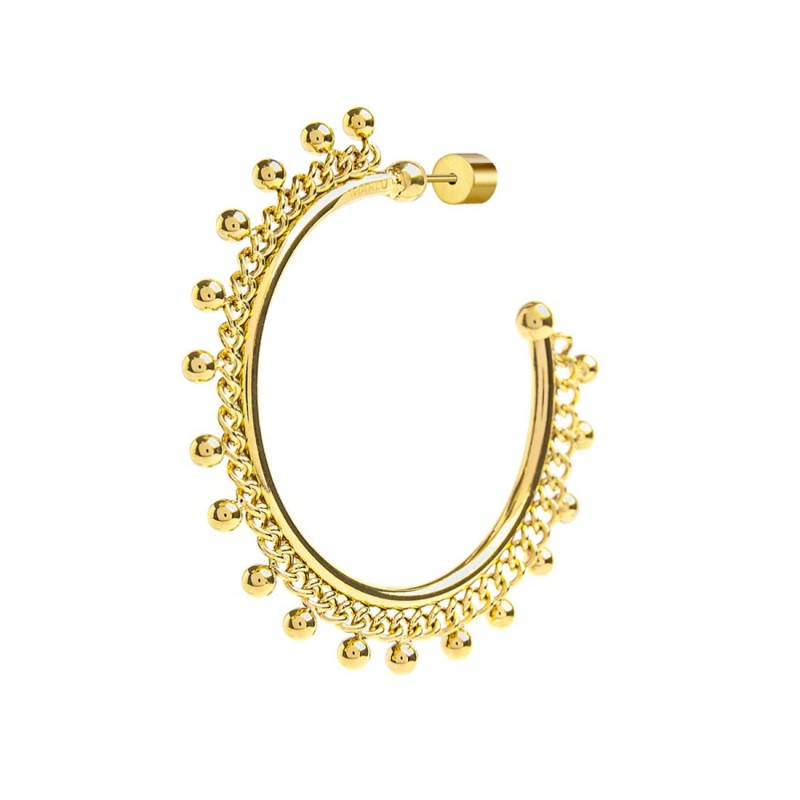 Orecchino a cerchio con catena grumetta e sfere