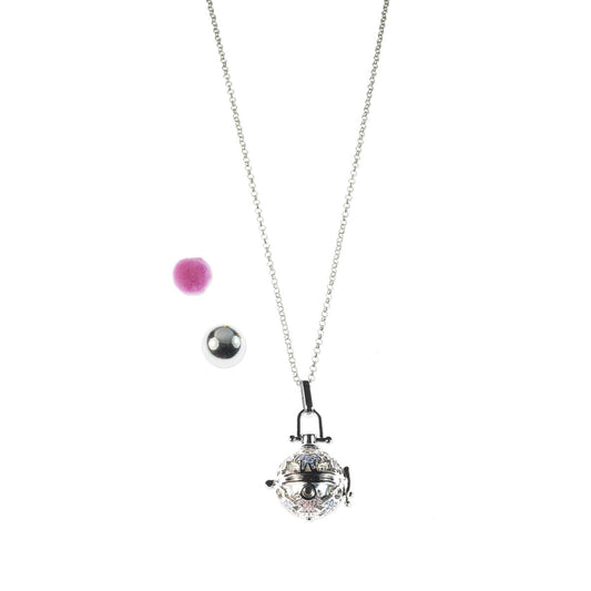 Collana Chiama Angeli con Sfera Sonora e Batuffolo – Placcatura Oro Bianco e Zirconi – CL203A-B