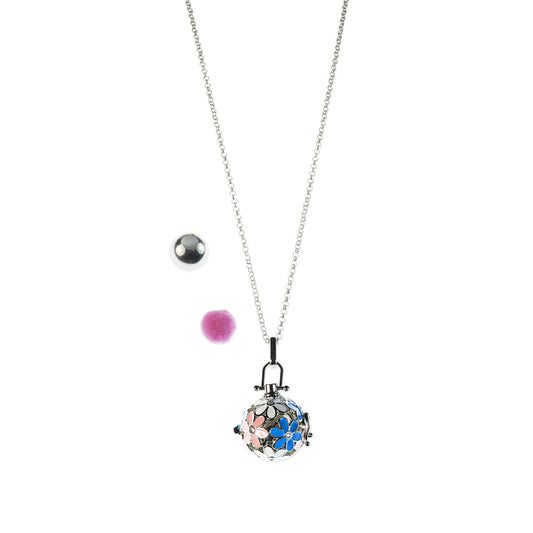 Collana Chiama Angeli con Sfera Sonora e Batuffolo – Placcatura Oro Bianco e Zirconi – CL204A-B