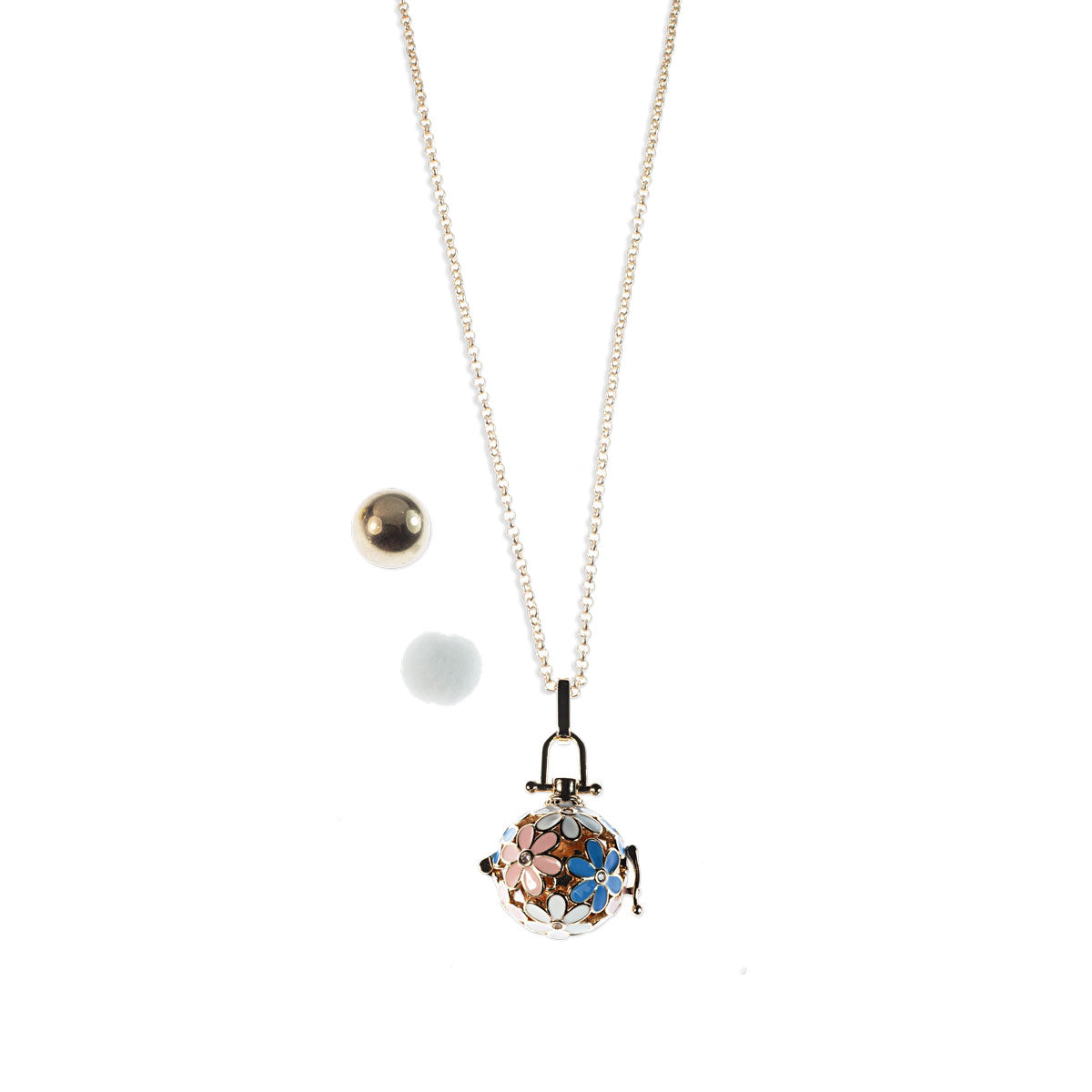Collana Chiama Angeli con Sfera Sonora e Batuffolo – Placcatura Oro Rosa e Zirconi – CL204A-R