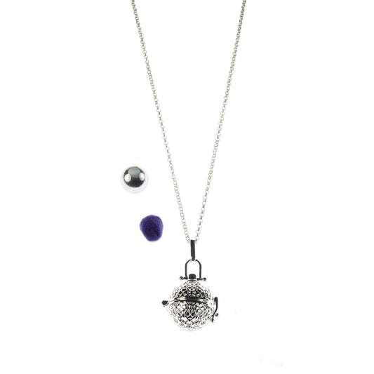 Collana Chiama Angeli con Sfera Sonora e Batuffolo – Placcatura Oro Bianco e Zirconi – CL205A-B