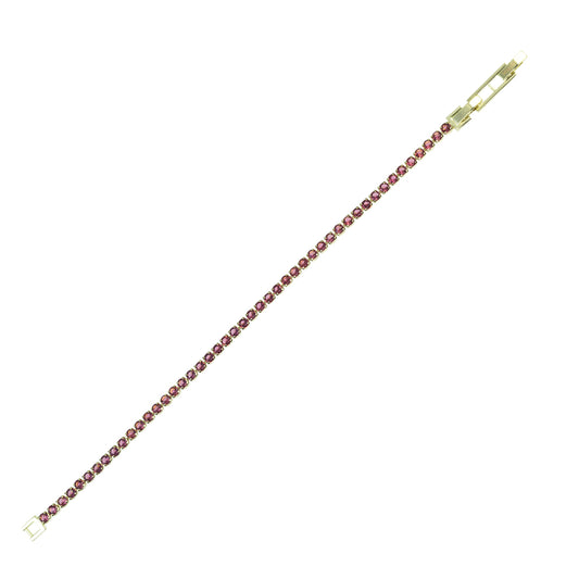 Bracciale Tennis in metallo anallergico con vera placcatura in oro e zirconi cubici Fuxia