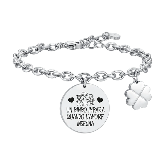BRACCIALE DONNA IN ACCIAIO UN BIMBO IMPARA QUANDO L'AMORE INSEGNA