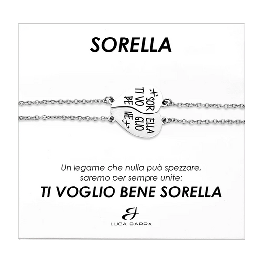 BRACCIALI DONNA IN ACCIAIO MEZZO CUORE SORELLA, TI VOGLIO BENE