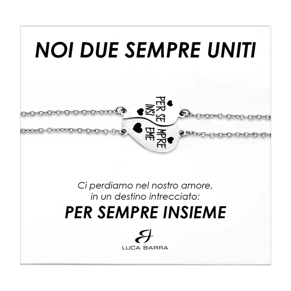 BRACCIALI COPPIA IN ACCIAIO MEZZO CUORE PER SEMPRE INSIEME