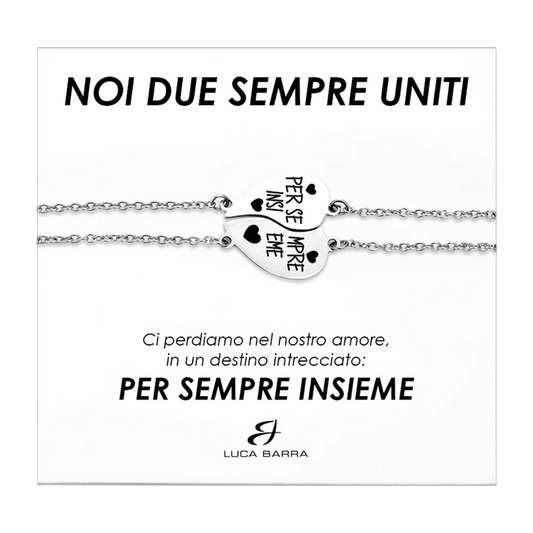 BRACCIALI COPPIA IN ACCIAIO MEZZO CUORE PER SEMPRE INSIEME