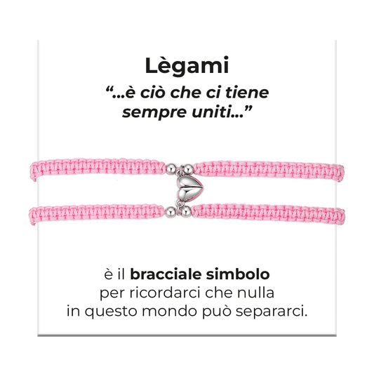BRACCIALI DONNA E UOMO IN CORDA COREANA ROSA CON CUORE CALAMITATO