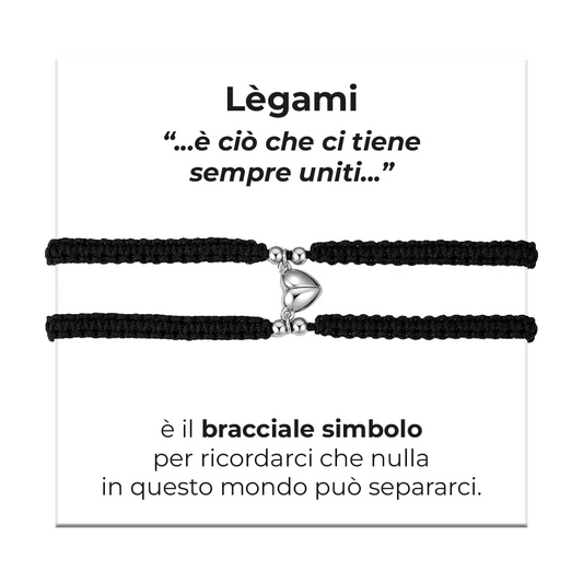 BRACCIALI DONNA E UOMO IN CORDA COREANA NERA CON CUORE CALAMITATO
