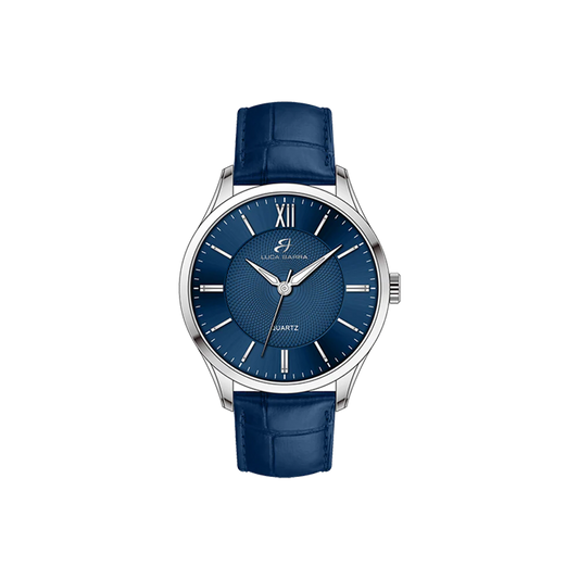 OROLOGIO UOMO IN ACCIAIO CINTURINO PELLE BLU