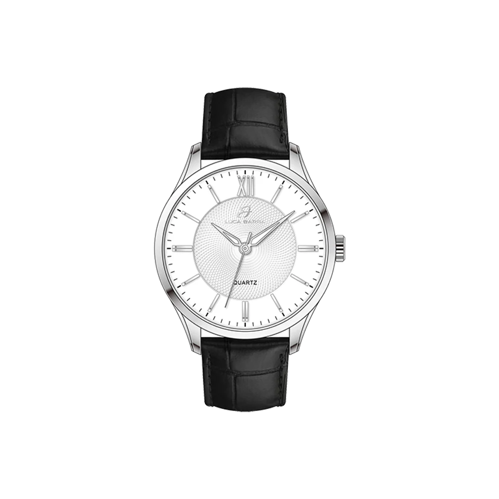 OROLOGIO UOMO IN ACCIAIO CINTURINO PELLE NERA E QUADRANTE BIANCO