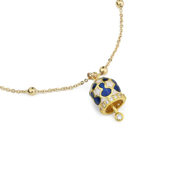 Bracciale placcata oro giallo con campanella portafortuna azzurra