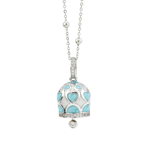 Collana campanella smaltate a mano e zirconi