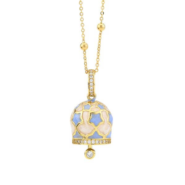Collana campanella con cuori  smaltati a mano e zirconi